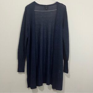 Halogen for Nordstrom Linen Blend Open Cardigan 1X Lightweight Side Slit Sheer